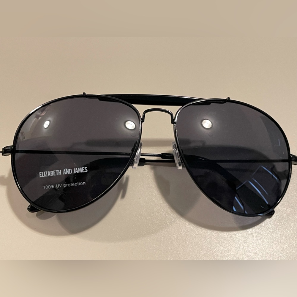 Elizabeth and James Black Double Bridge Aviator Sunglasses